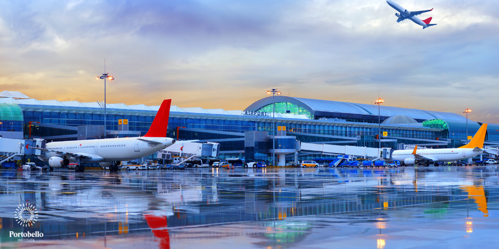 Airplanes parked at an airport 