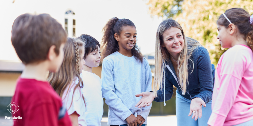 PE teacher with young children