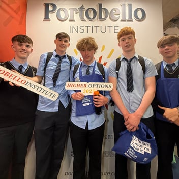 Students at the Portobello Institute stand at Higher Options 2025