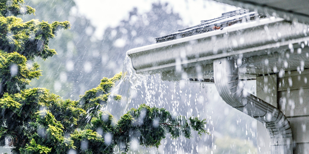 water splashing over a gutter of a house